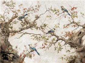 Tapeta gałęzie ostrokrzewu i kolorowe ptaki Sharm WallCraft 890312401 