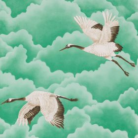 111233 – tapeta Cranes in Flight Emerald Palmetto Harlequin