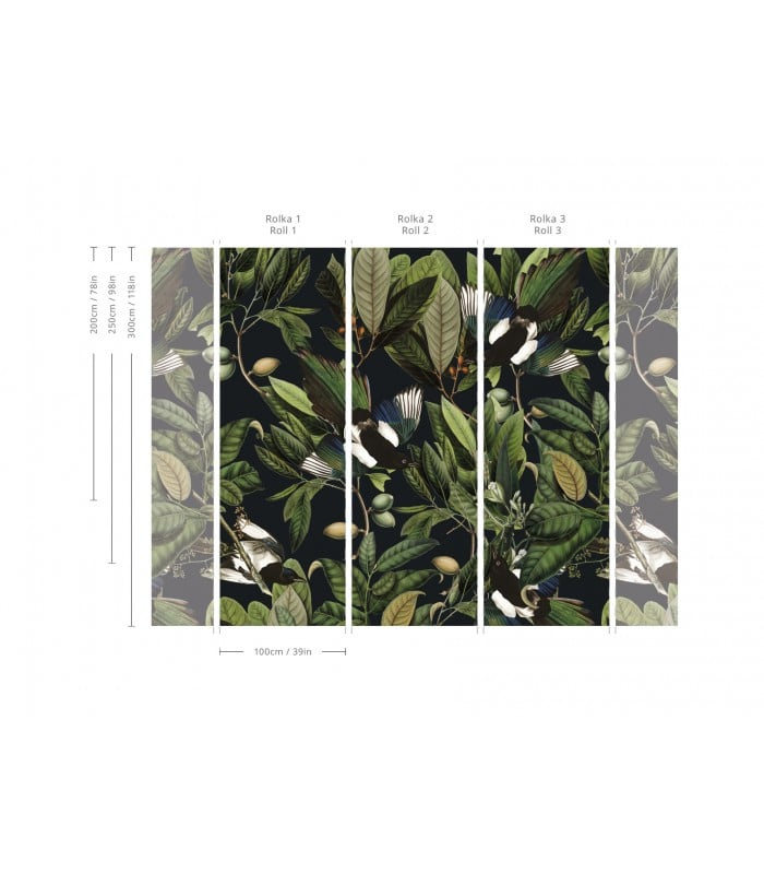 Tapeta Magpie Black Wallcolors – podział na pasy i wymiary