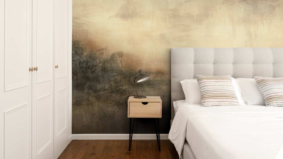 tapeta na wymiar WallArt do salonu – motyw abstrakcyjnego pejzażu w beżach i szarościach