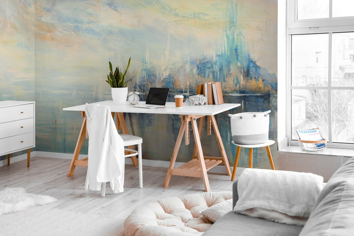 tapeta na wymiar WallArt do salonu – motyw abstrakcyjny Ice Land w odcieniach niebieskiego i beżu