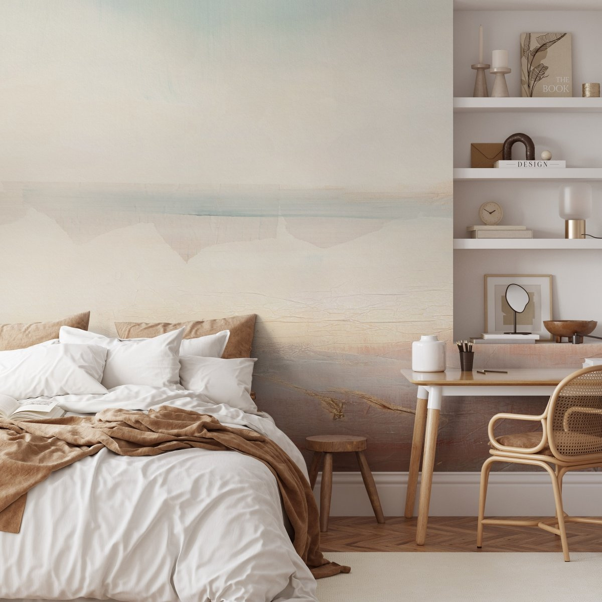tapeta na wymiar WallArt do sypialni – artystyczna fototapeta Dusk w beżowo-białej kolorystyce