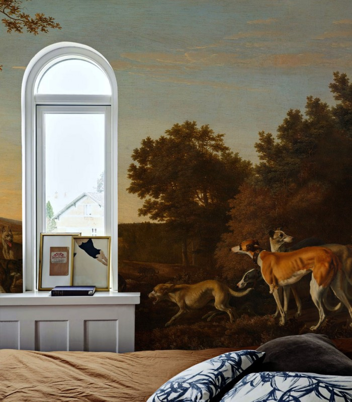 Tapeta Chart w pokoju - klasyczna scena z chartami w nowoczesnej aranżacji