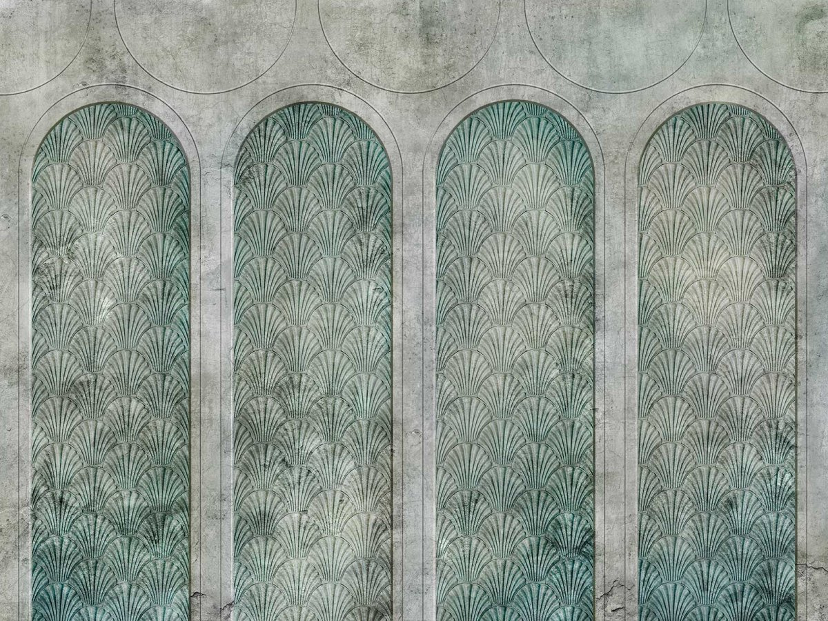 FOTOTAPETA ARMA 530 33 2201 WALLCRAFT – mural ścienny w stylu art déco w odcieniach szarości i zieleni