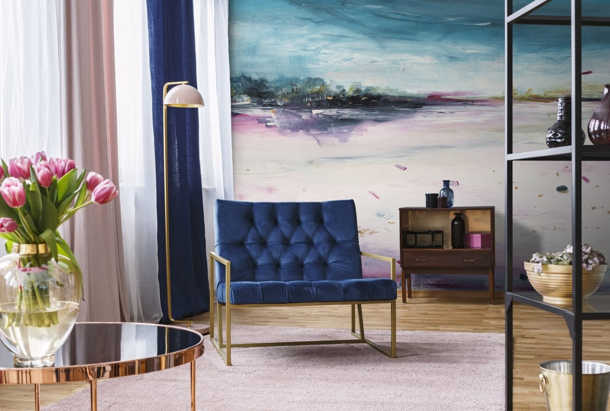 tapeta na wymiar WallArt do salonu – motyw abstrakcyjny Santa w błękitach i różach