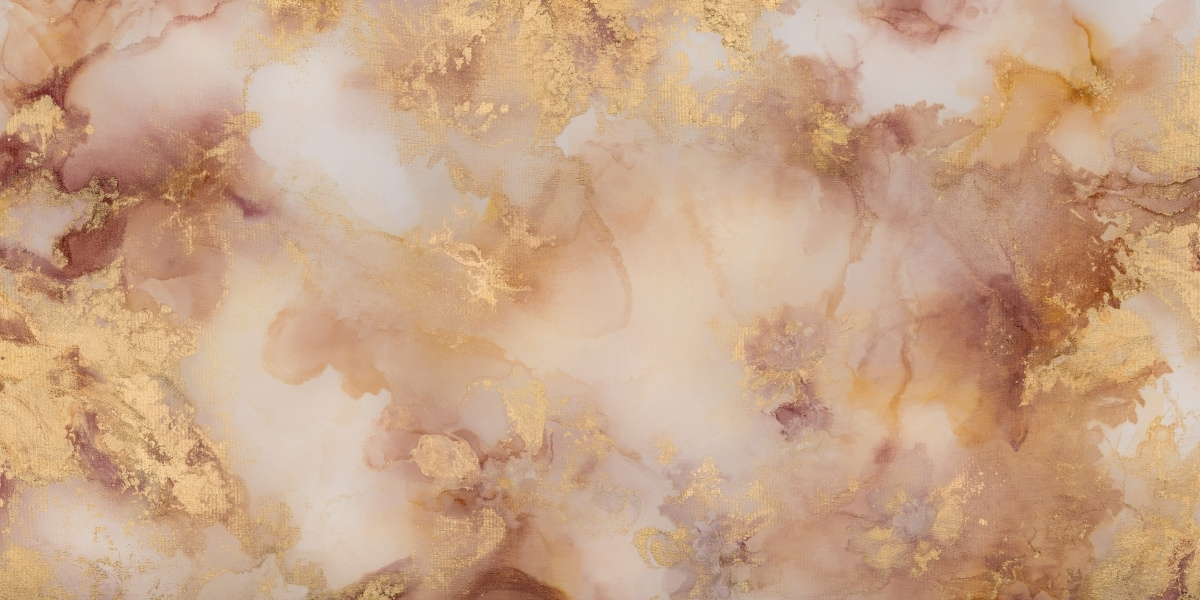 Tapeta artystyczna panoramiczna do sypialni – wzór Dolce Vita w kolorach złota i różu