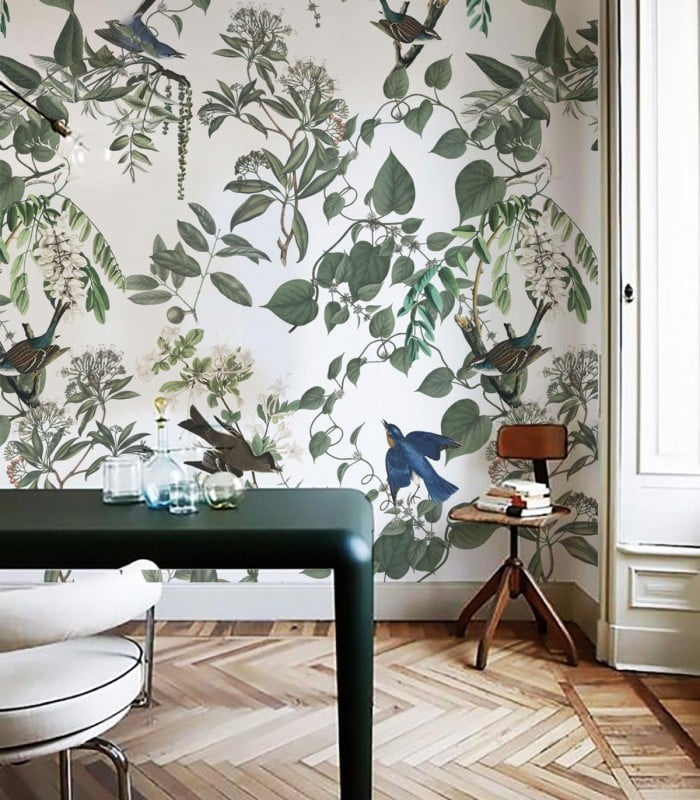 Tapeta Flying Birds Wallcolors w salonie z jadalnią