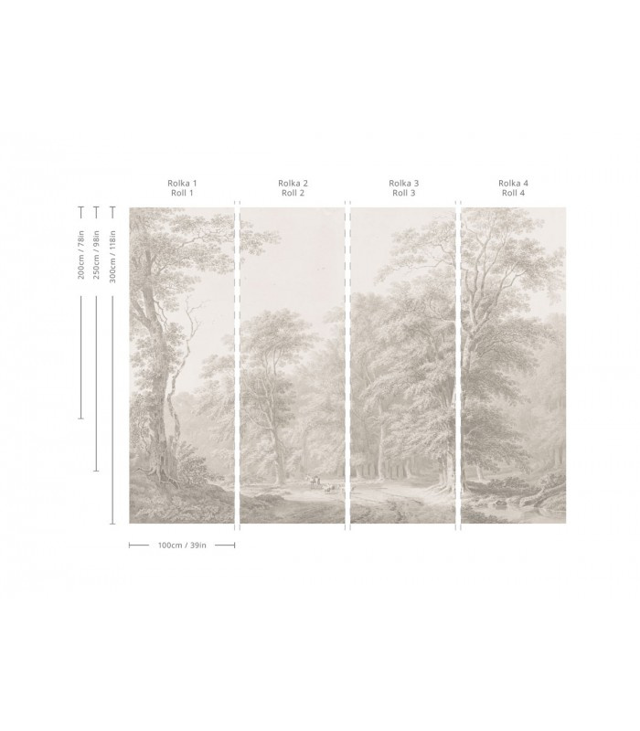 Tapeta Watercolor Grove Beige Wallcolors podział na pasy montażowe