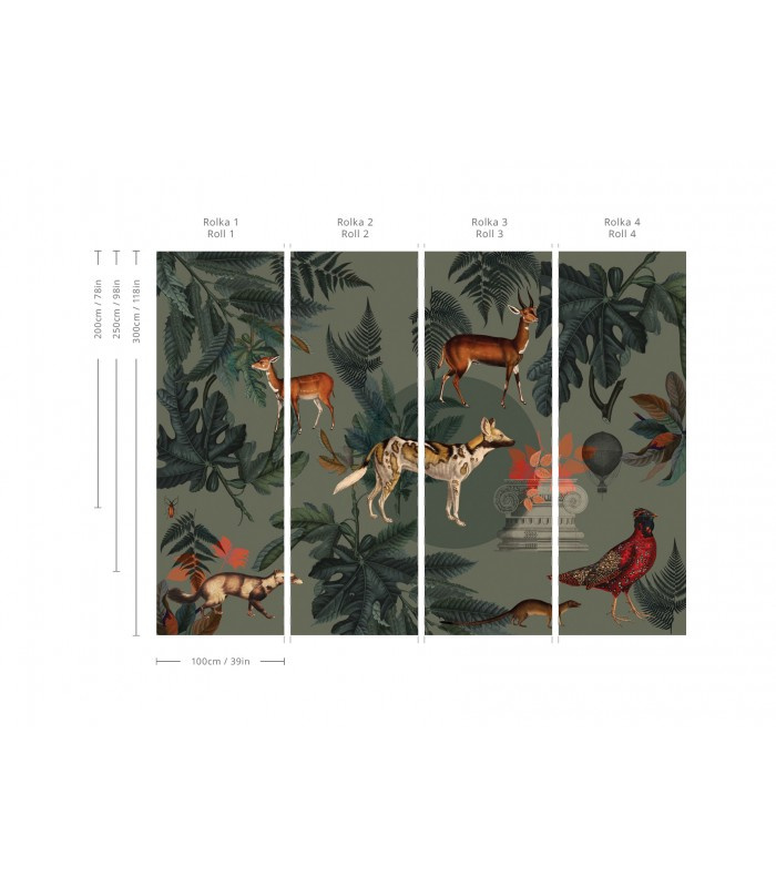 Tapeta Khaki Wallcolors – wizualizacja podziału na rolki i format