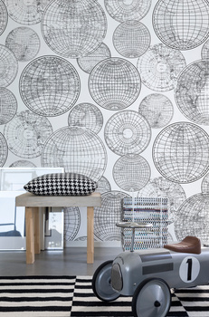 R13882 Globes Gathering, Black and white - Fototapeta RebelWalls