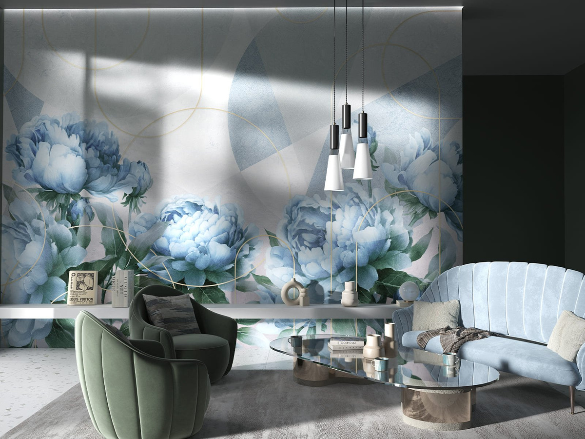Tapeta na wymiar Peonia Peon WallCraft 815312301 we wnętrzu salonu