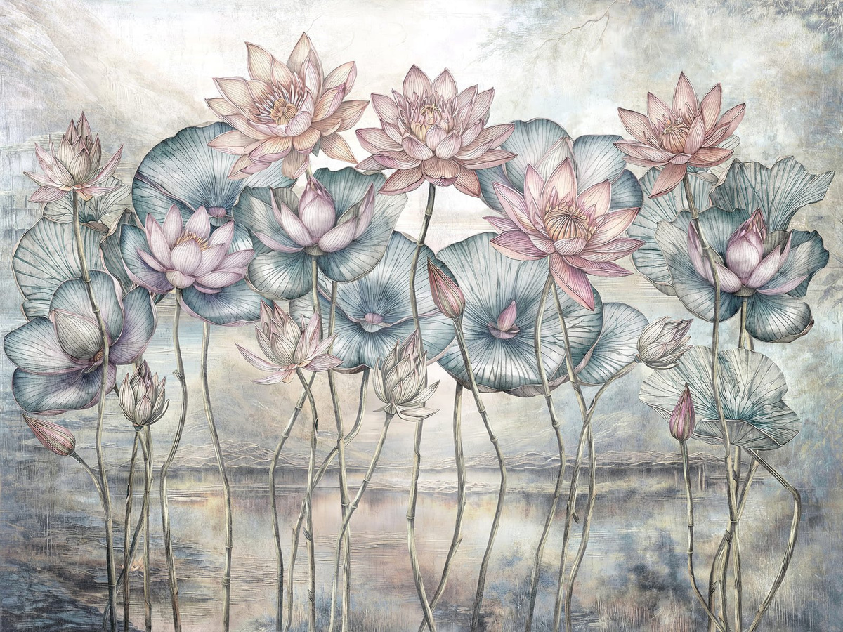 Tapeta kwiaty lotosu Lotos WallCraft 860312401 – zbliżenie wzoru