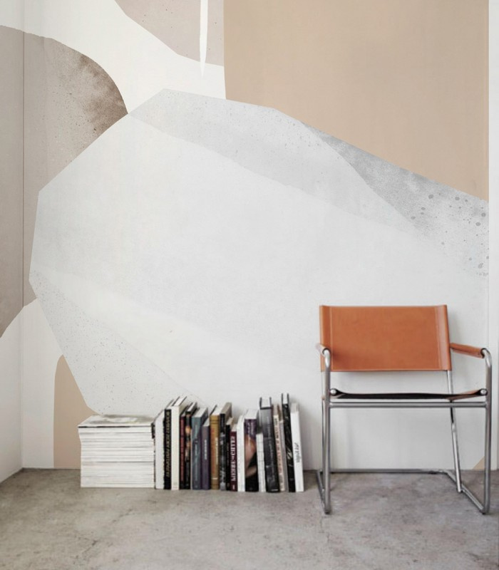 Tapeta Modern Wallcolors w jasnym wnętrzu z krzesłem i książkami