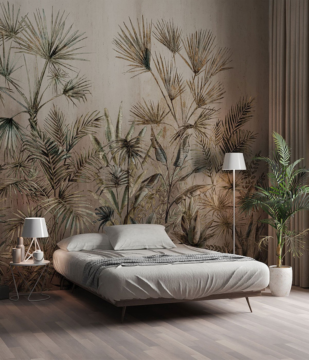 Fototapeta PASSIFLORA 340 31 2101 WallCraft na ścianie za łóżkiem w sypialni