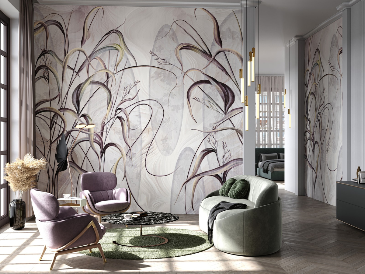 Tapeta liście Bonetti WallCraft 840312401 w aranżacji salonu