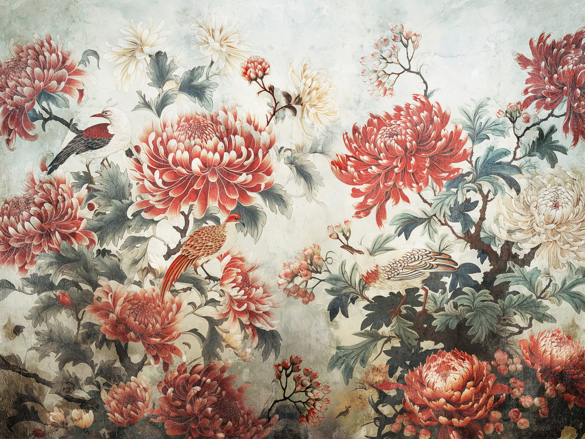 Tapeta egzotyczne kwiaty i rajskie ptaki Pember WallCraft 880322401 na wymiar