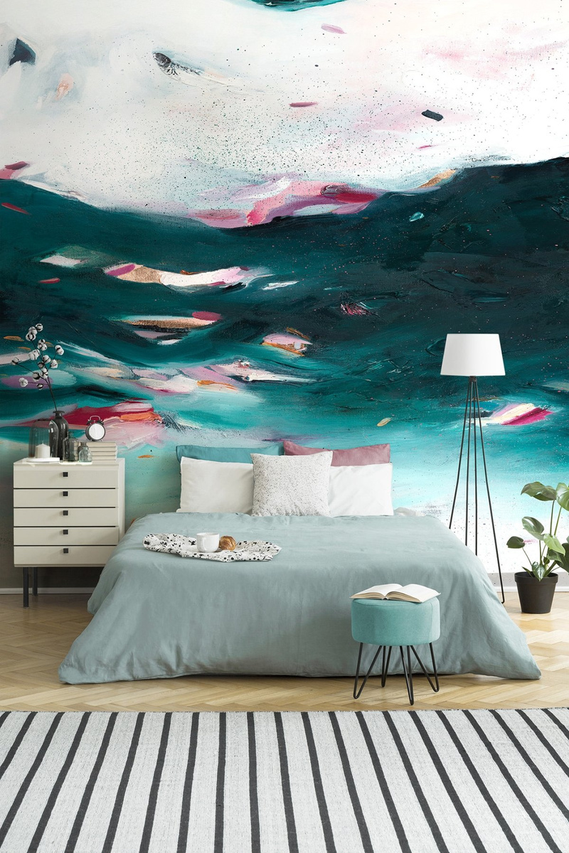 tapeta na wymiar WallArt do salonu – motyw abstrakcyjny Lanzarote w odcieniach turkusu i różu