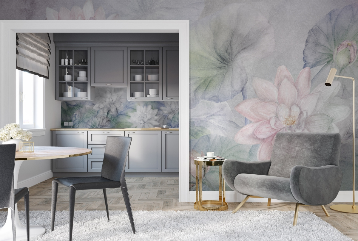 kwiatowa tapeta artystyczna panoramiczna do sypialni i kuchni – fototapeta Summer WallArt