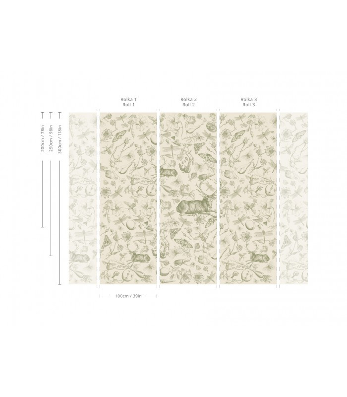 Podział tapety Vintage botanic green na pasy montażowe