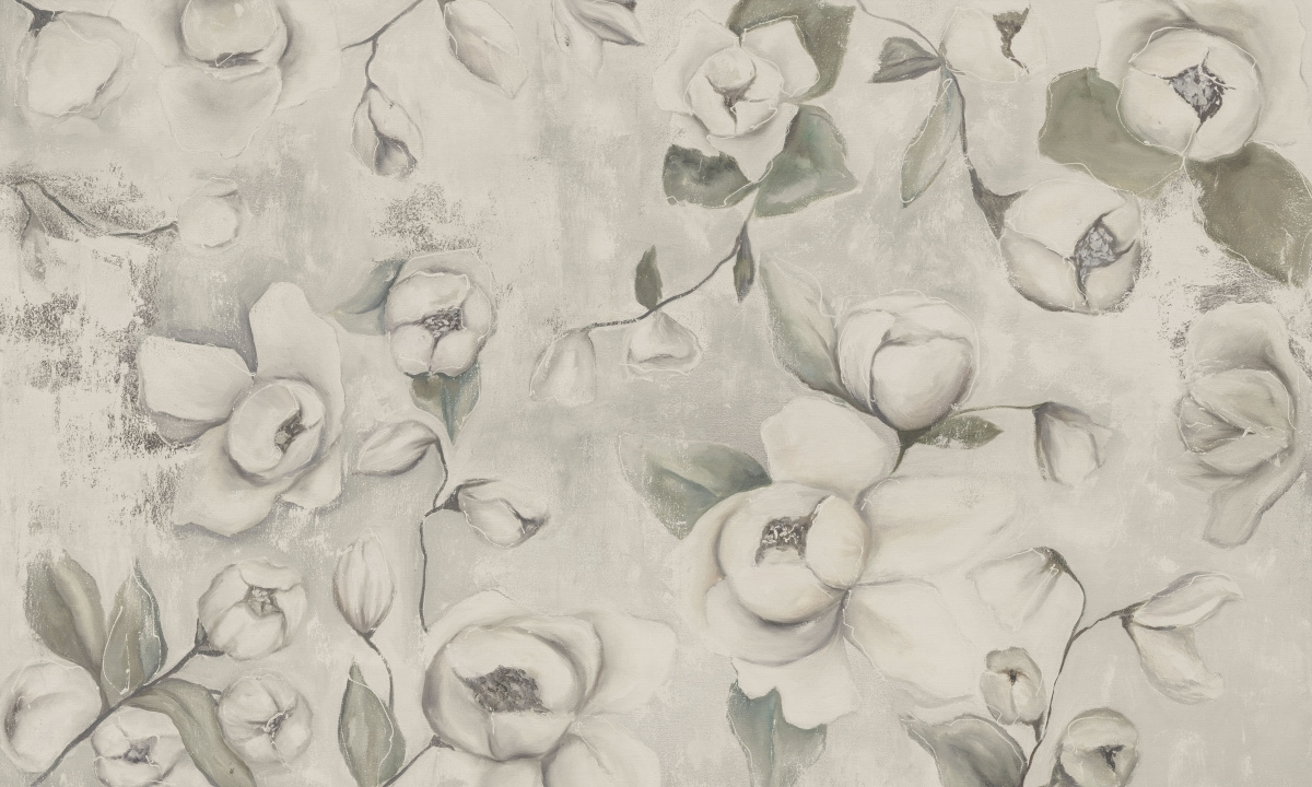 tapeta artystyczna panoramiczna do sypialni – kwiatowa fototapeta Kotone Olive