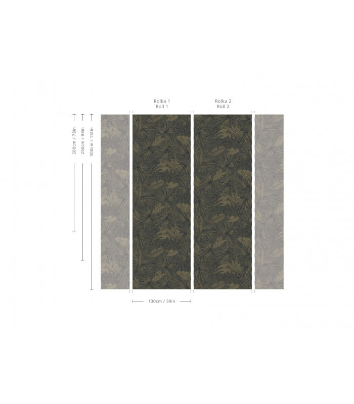 Schemat wymiarów i brytów tapety Fern Wallcolors