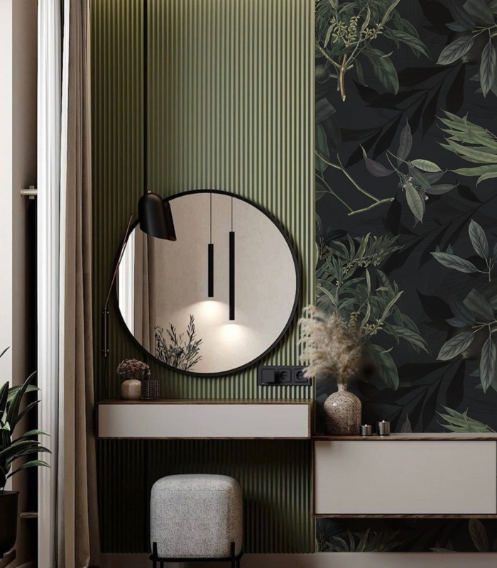 Tapeta Olive Branch Green Wallcolors w eleganckim salonie