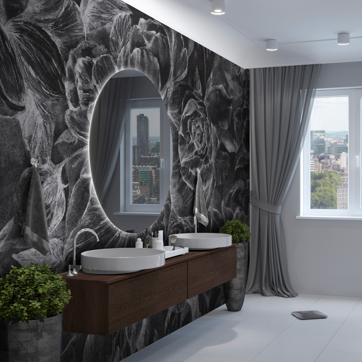 Brassica Dark – tapeta artystyczna panoramiczna do łazienki poza strefą mokrą