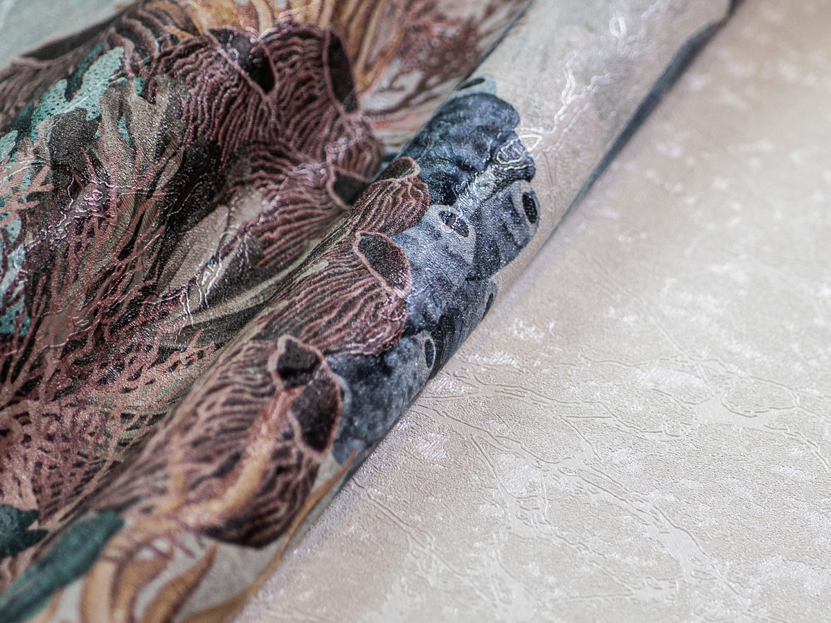 Zbliżenie struktury winylowej tapety życia w oceanie Coral WallCraft 750322301