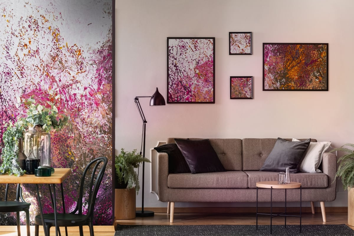 tapeta na wymiar WallArt do salonu – motyw abstrakcyjny Malice w odcieniach fioletu i różu