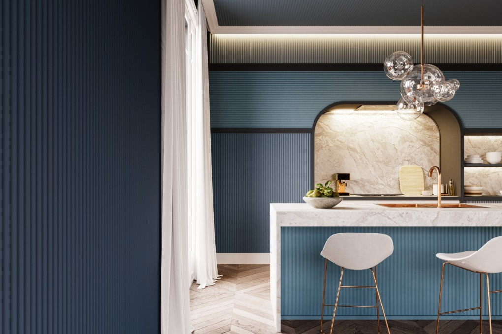 Zabudowa ściany panelami Orac Decor W109 VALLEY w kuchni i jadalni