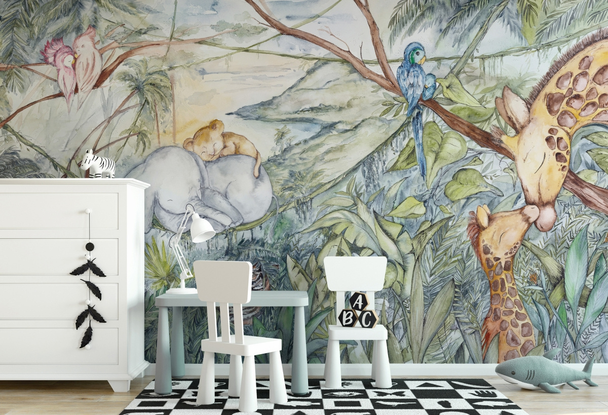 Artystyczna fototapeta WallArt Wild Life w pokoju dziecięcym – aranżacja ściany