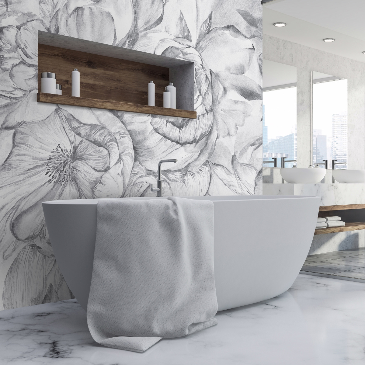 Tapeta na wymiar WallArt do salonu i łazienki – szara fototapeta kwiatowa Brassica Light