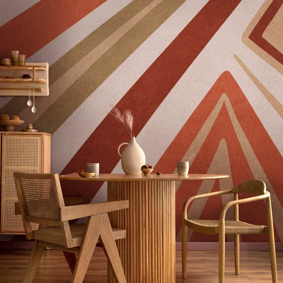 tapeta na wymiar WallArt do salonu – abstrakcyjny wzór Supein w odcieniach zieleni, bieli i pomarańczu