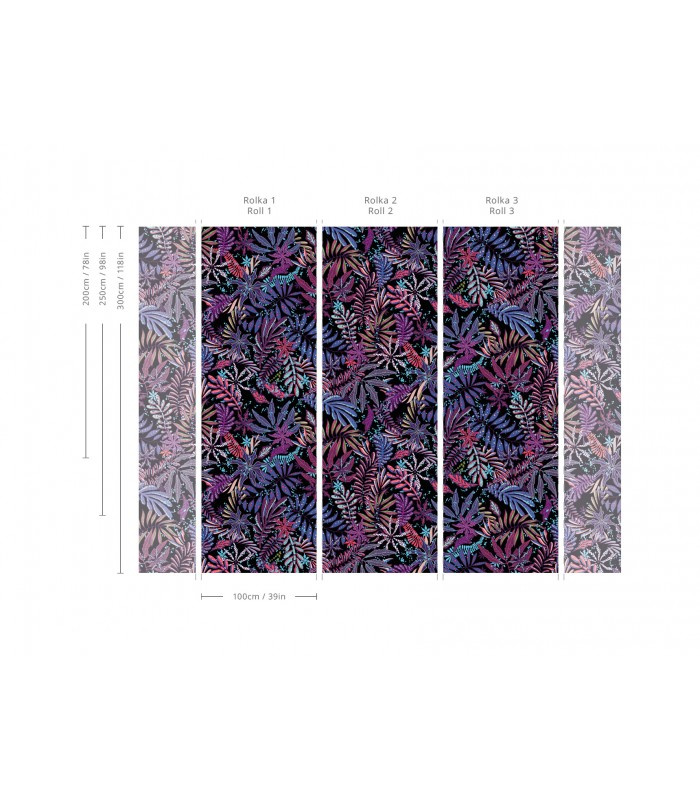 Schemat ułożenia pasów tapety Violet Leaves na ścianie