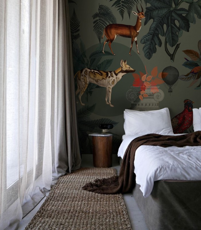 Tapeta Khaki w sypialni w odcieniach ziemi