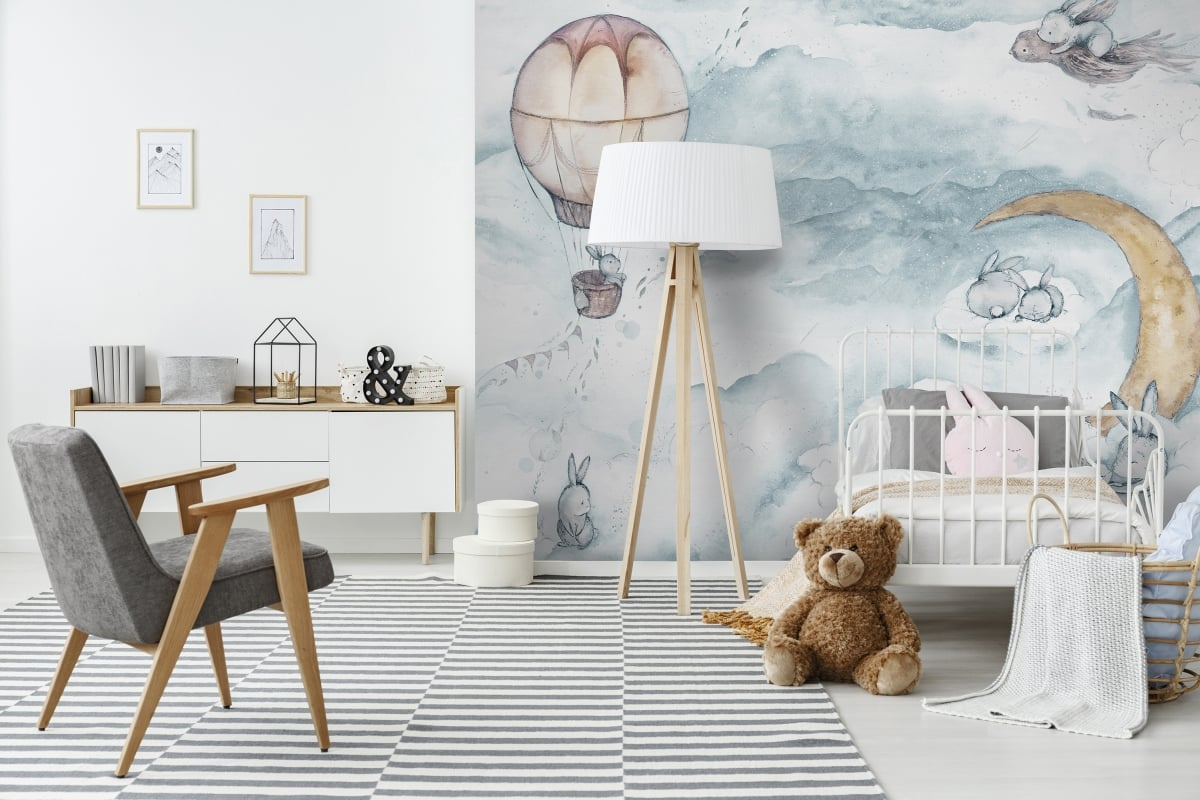 tapeta na wymiar WallArt do pokoju dziecięcego – fototapeta Moonie Vivid z króliczkami na tle nieba