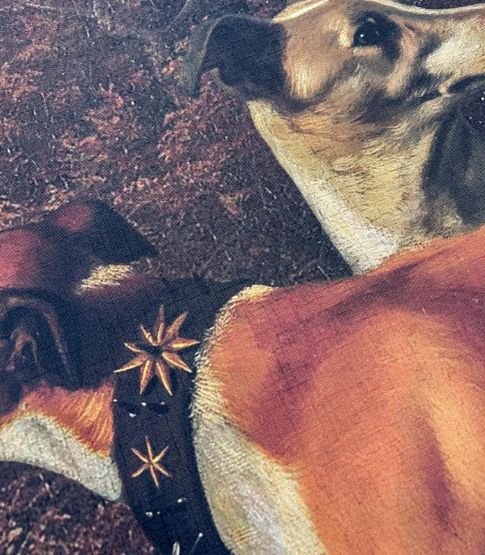 Detal tapety Chart - scena z psami myśliwskimi na tle pejzażu