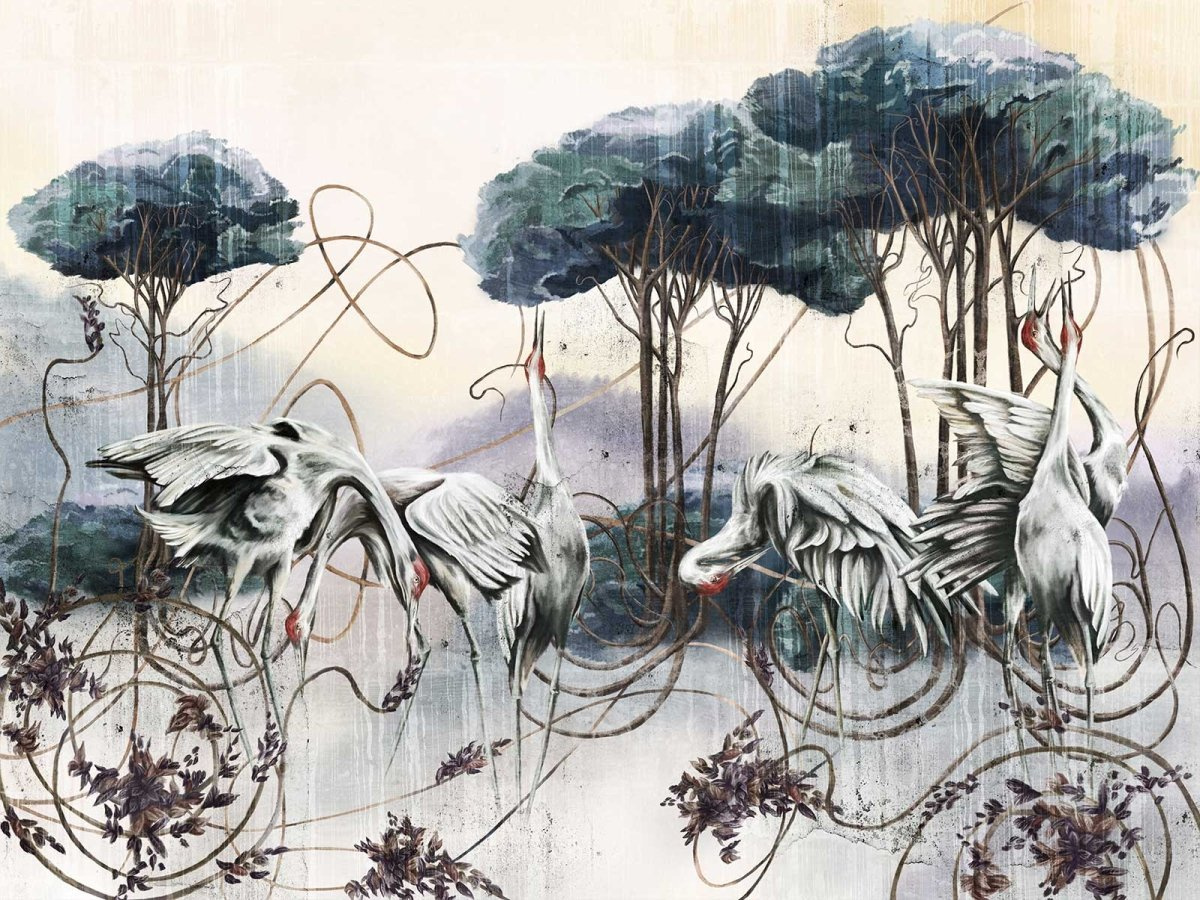 FOTOTAPETA LA 650 32 2202 WALLCRAFT z żurawiami i drzewami