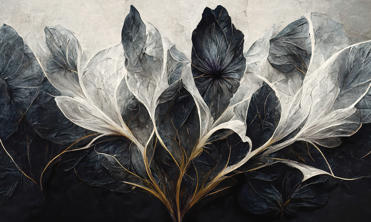 Tapeta na wymiar RAUV Tapeta w duże liście rośliny 1 do salonu w ciemnych odcieniach