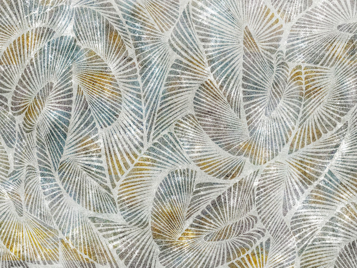 Fototapeta MURION 395 34 2101 WallCraft – wzór w wachlarze w szarościach, błękitach i odcieniach złota