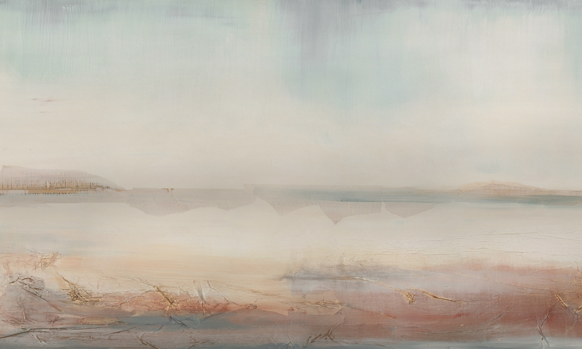 tapeta artystyczna panoramiczna do salonu – fototapeta Dusk z abstrakcyjnym pejzażem