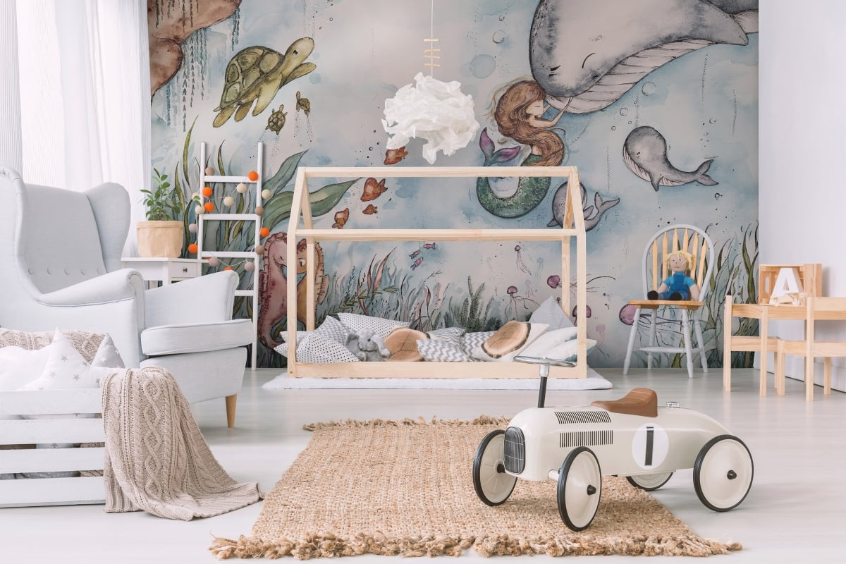 Tapeta na wymiar WallArt do pokoju dziecka Sea Child – artystyczna fototapeta z syrenką i podwodnym światem