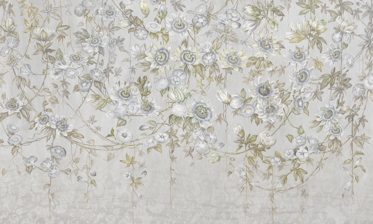 mural na wymiar RAUV Tapeta w wiszące kwiaty jasna w jasnym salonie na podkładzie premium