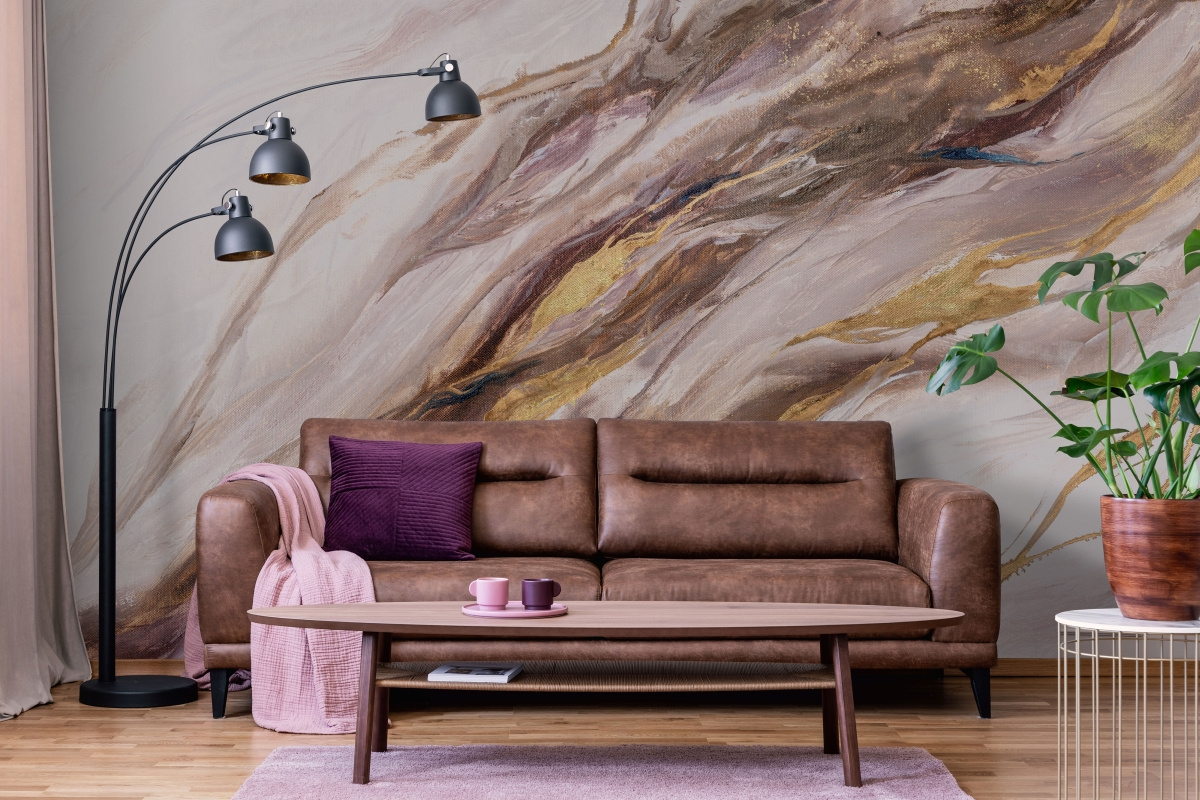 tapeta artystyczna panoramiczna do sypialni lub salonu – fototapeta Blaze na ścianie za sofą