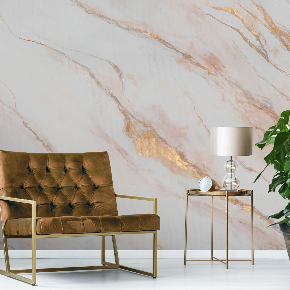tapeta na wymiar WallArt do salonu – motyw abstrakcyjny marmur beż biały złoto