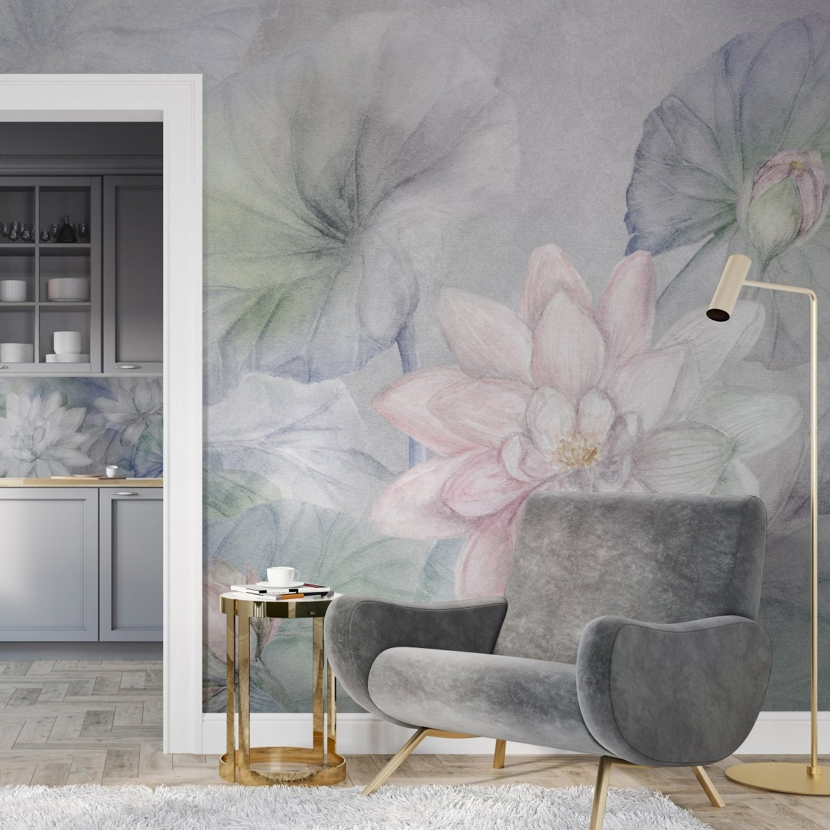tapeta na wymiar WallArt do salonu – kwiatowa fototapeta Summer w odcieniach szarości i różu