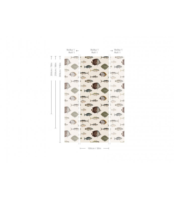 Schemat montażu tapety Under the Sea Beige Wallcolors na pasy o szerokości 100 cm