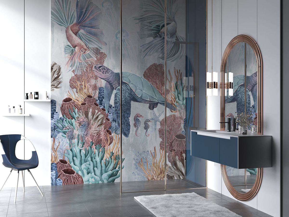 Tapeta na wymiar Życie w oceanie Coral WallCraft 750312301 w aranżacji łazienki