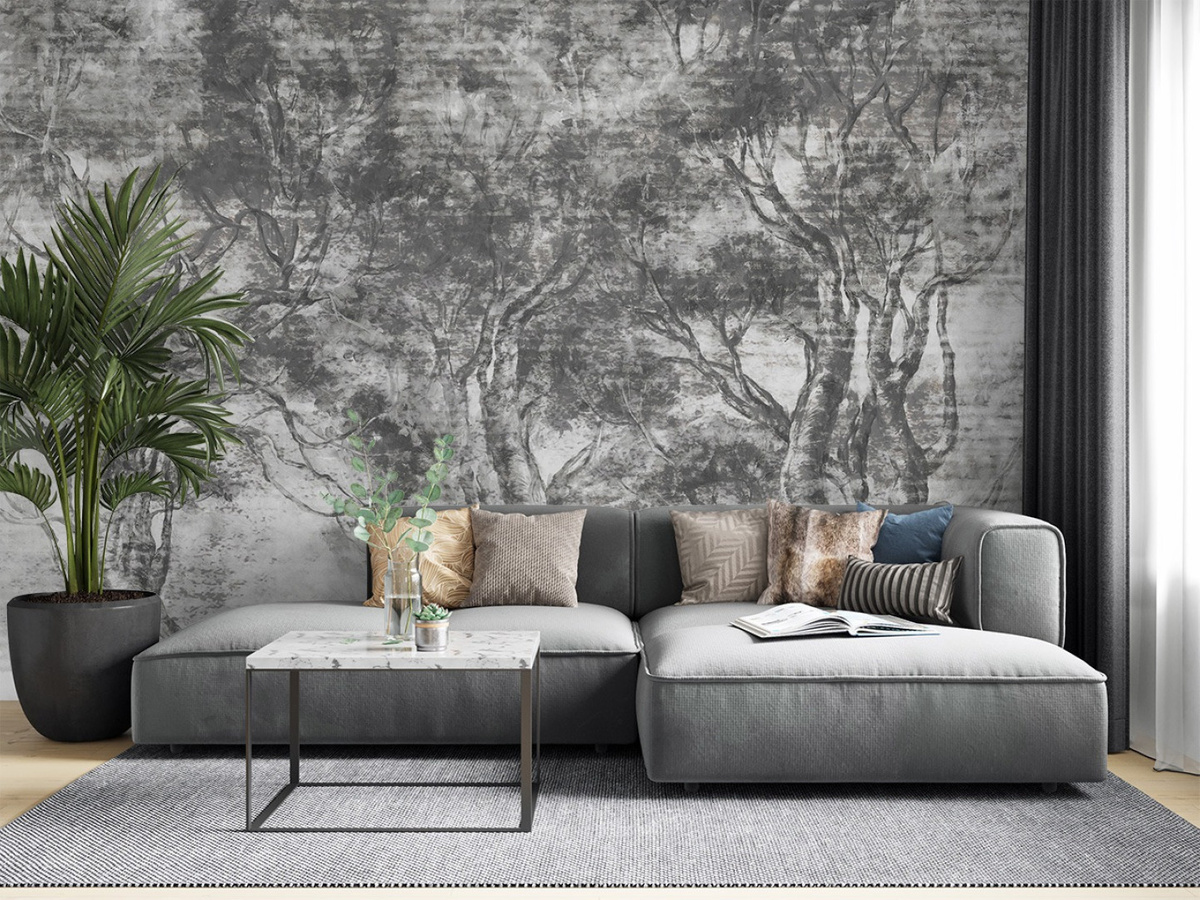tapeta na wymiar RAUV tapeta w drzewa szara do salonu na podkładzie strukturalnym