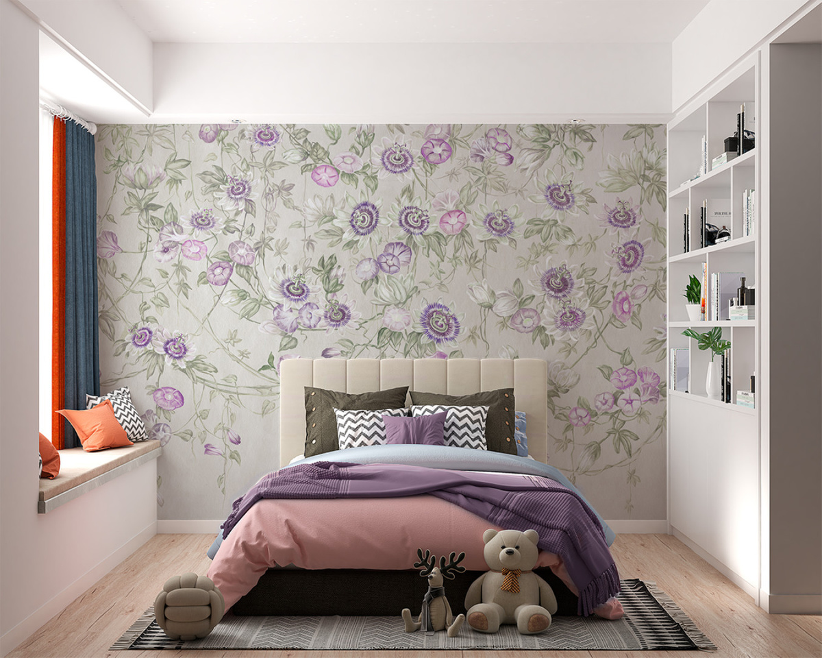 tapeta na wymiar RAUV Tapeta w wiszące kwiaty fiolet do sypialni na podkładzie Canvas